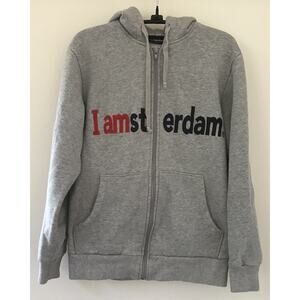 I Amsterdam Travel Souvenir Heather Gray Zip Up Hoodie Jacket Sweatshirt Small